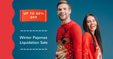 Winter Pajamas Sale with Happy Couple Facebook ADデザインテンプレート