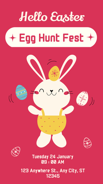 Easter Egg Hunt Festival Announcement with Cute Cheerful Bunny Instagram Story Design Template
