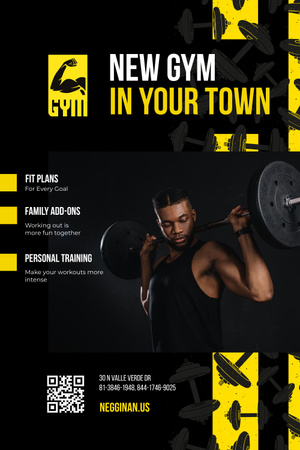 Awesome Gym With Barbell In Town Opening Pinterest Design Template
