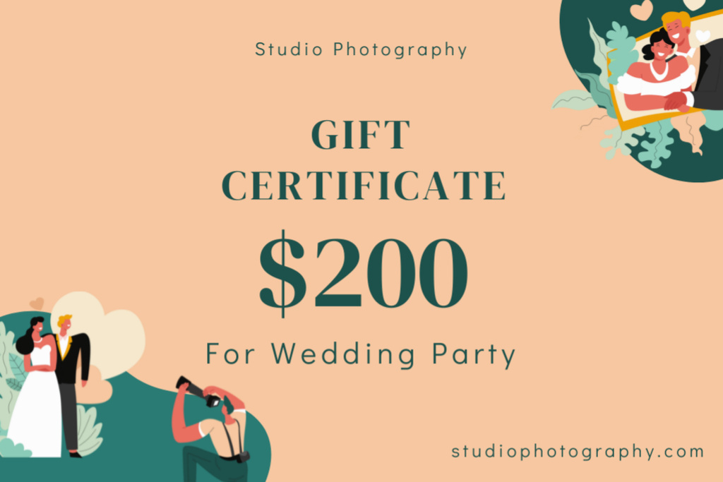 Offer of Photograph Services for Wedding Party Gift Certificate Modelo de Design