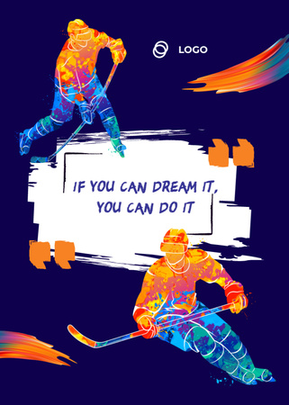 Inspirational Phrase with Hockey Players with Bright Strokes Postcard 5x7in Vertical Design Template