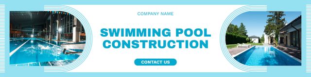 Collage with Proposal for Swimming Pool Construction Services LinkedIn Cover Design Template