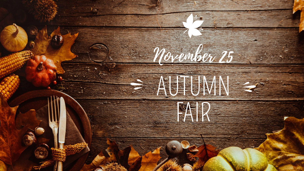 Thanksgiving Autumn Fair Announcement with Harvest Vegetables FB event cover Tasarım Şablonu