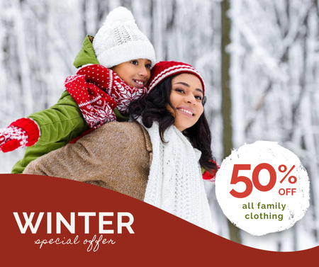 Ontwerpsjabloon van Facebook van Winter Sale of Family Clothing