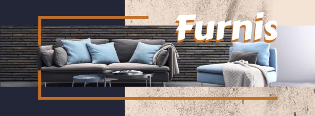 Furniture Offer with Stylish Grey Sofa Facebook cover Design Template