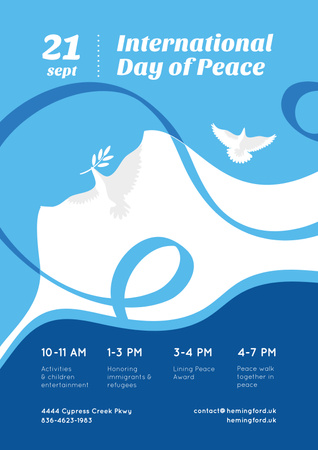 International Day of Peace with Dove Birds on Blue Poster Design Template