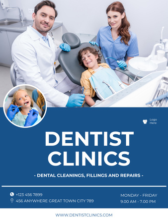 Little Kid is visiting Dentistry Clinic Poster US Design Template