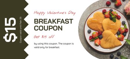 Discount on Breakfast for Lovers on Valentine's Day Coupon 3.75x8.25in Design Template