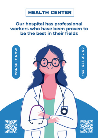 Health Center Ad with Illustration of Doctor Flayer tervezősablon
