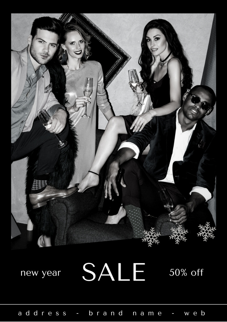 Plantilla de diseño de Stylish Black and White Christmas Sale Poster 