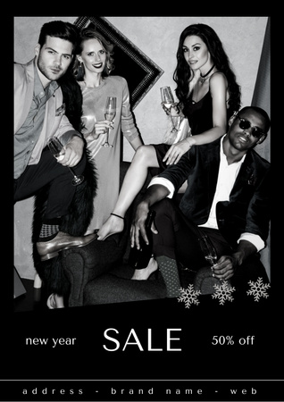 Stylish Black and White Christmas Sale Poster Design Template