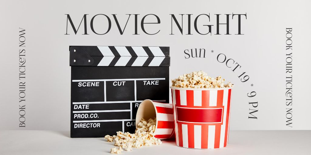 Modèle de visuel Movie Night Announcement with Popcorn - Twitter