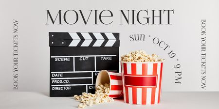 Movie Night Announcement with Popcorn Twitter Design Template