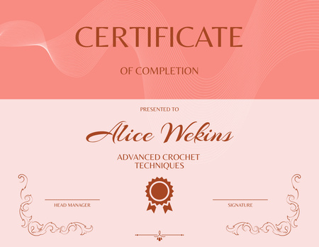 Certificate of Completion of Crochet Courses Certificate Tasarım Şablonu