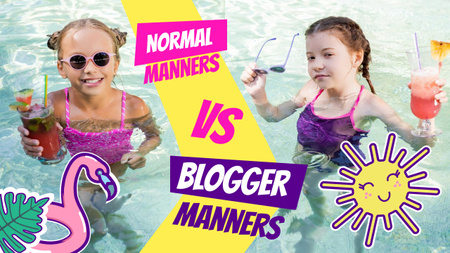 Blog Promotion with Happy Children in Summer Pool Youtube Thumbnail Design Template