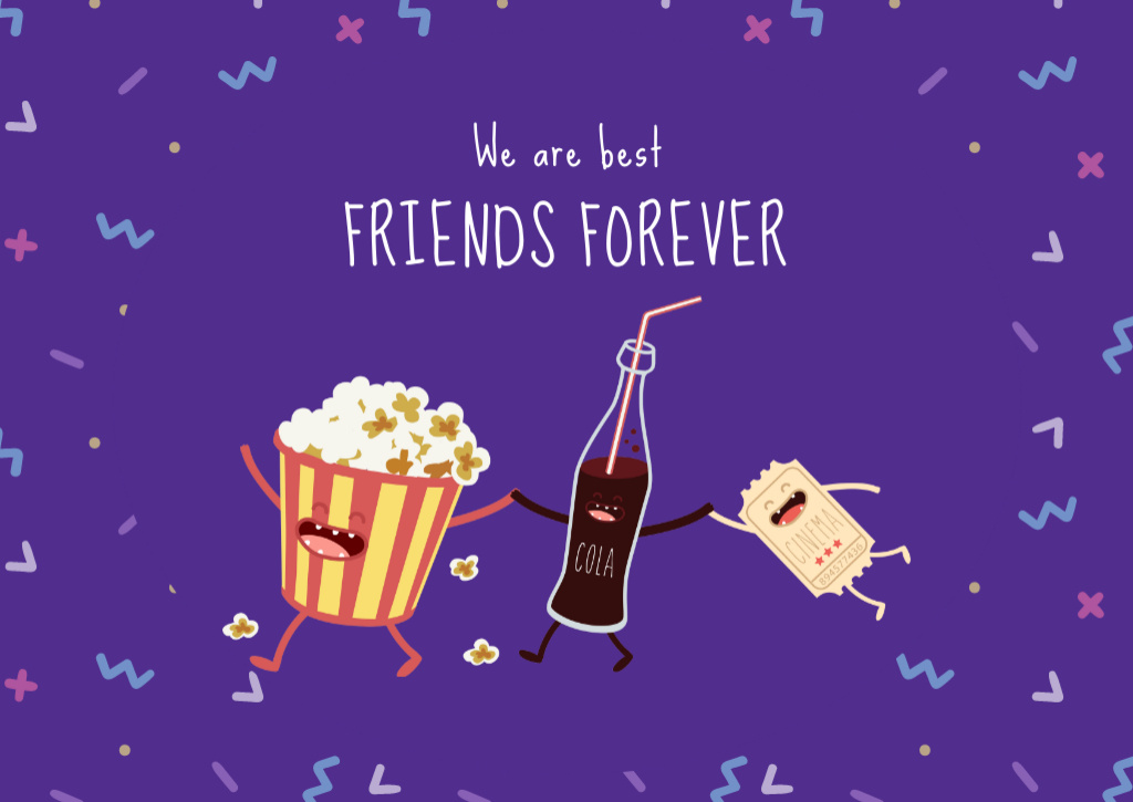 Popcorn and Cola Funny Characters Card Design Template