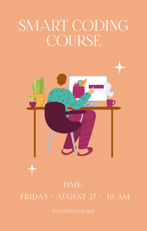 Platilla de diseño Ad of Coding Course with Student at Workspace Invitation 4.6x7.2in