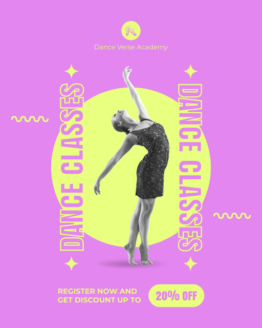 Ad of Dance Classes with Discount Instagram Post Vertical Πρότυπο σχεδίασης