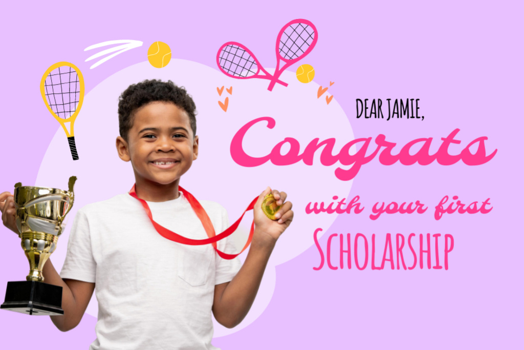 Ontwerpsjabloon van Postcard 4x6in van Scholarship Congratulation with Cute Boy