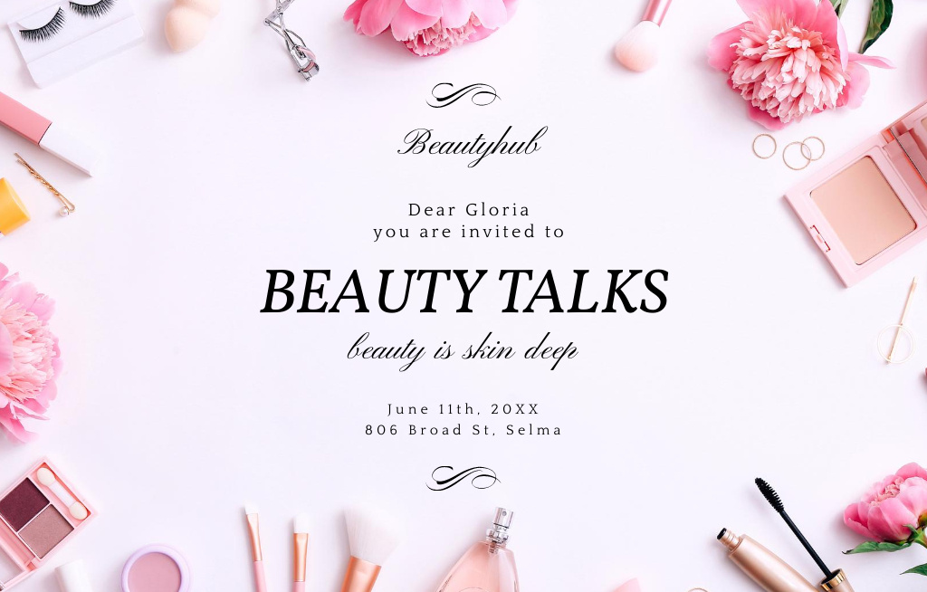 Szablon projektu Mesmerizing Beauty Talks With Tender Flowers Invitation 4.6x7.2in Horizontal