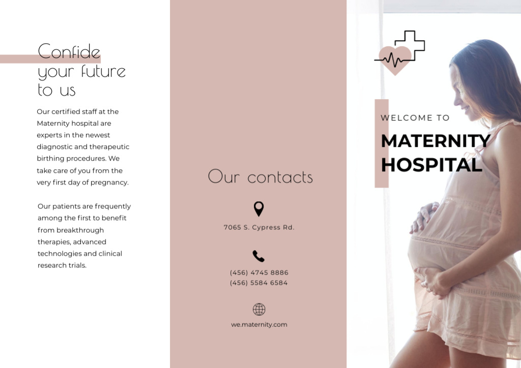 Maternity Hospital Ad with Happy Pregnant Woman Brochure Modelo de Design