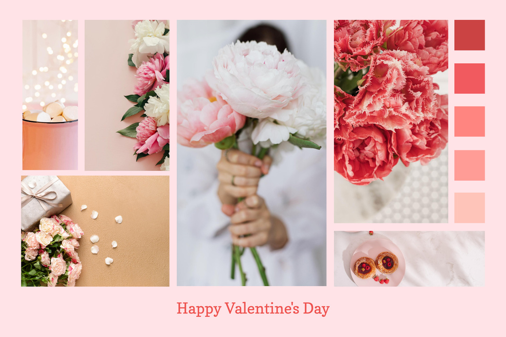 Platilla de diseño Happy Valentine's Day Collage with Peonies Mood Board