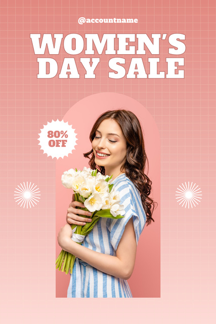 Women's Day Sale Announcement with Beautiful Woman Pinterest Design Template