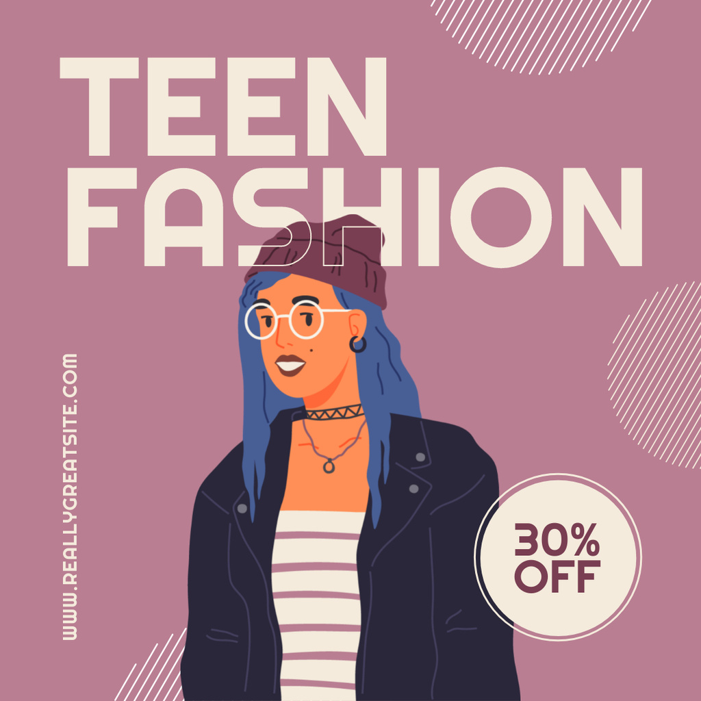Teen Fashion Clothes Sale Offer With Illustration Instagramデザインテンプレート