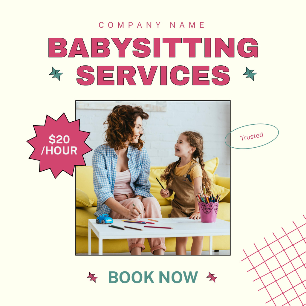 Qualified Babysitting Service With Booking In Yellow Instagramデザインテンプレート