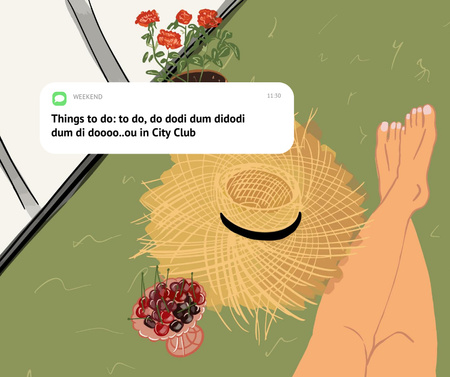 Text Message with Cherries and Straw Hat Facebook Design Template