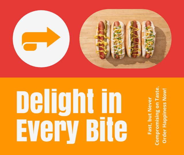 Fast Casual Restaurant Ad with Tasty Hot Dogs Facebook Πρότυπο σχεδίασης