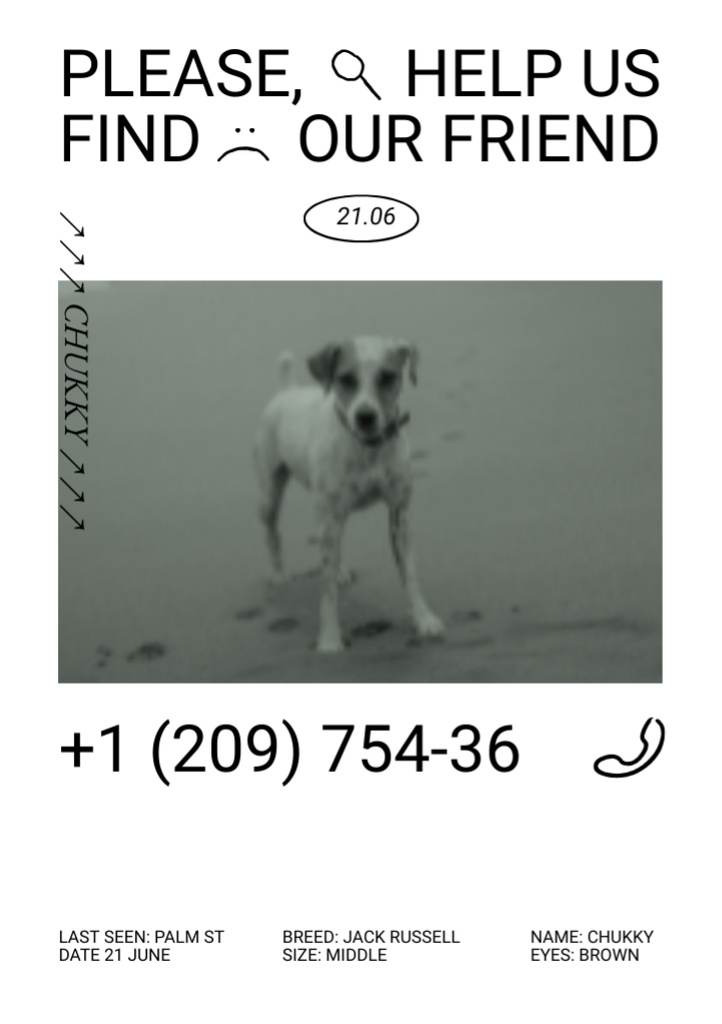 Announcement about Missing Cute Little Dog Flyer A7 Design Template