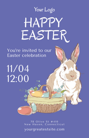 Easter Holiday Celebration Announcement with Cute Bunny Invitation 5.5x8.5inデザインテンプレート