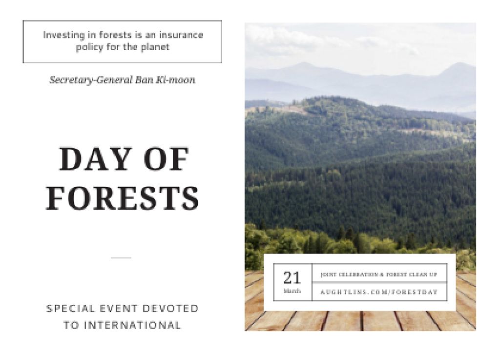 International Day of Forests Event Scenic Mountains Postcard Modelo de Design