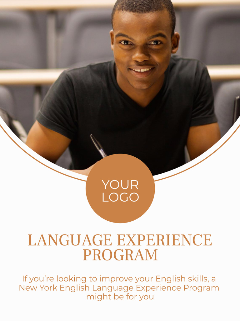 Foreign Language Courses Program Promotion In White Poster USデザインテンプレート