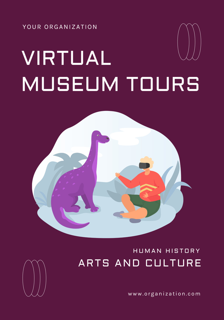 Virtual Museum Tour with Purple Dinosaur Poster 28x40in Πρότυπο σχεδίασης