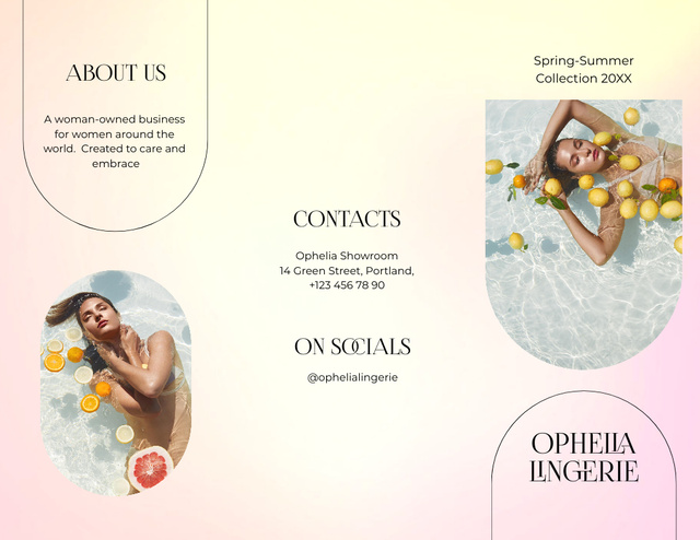 Designvorlage Lingerie Collection Offer with Beautiful Woman in Pool with Lemons für Brochure 8.5x11in