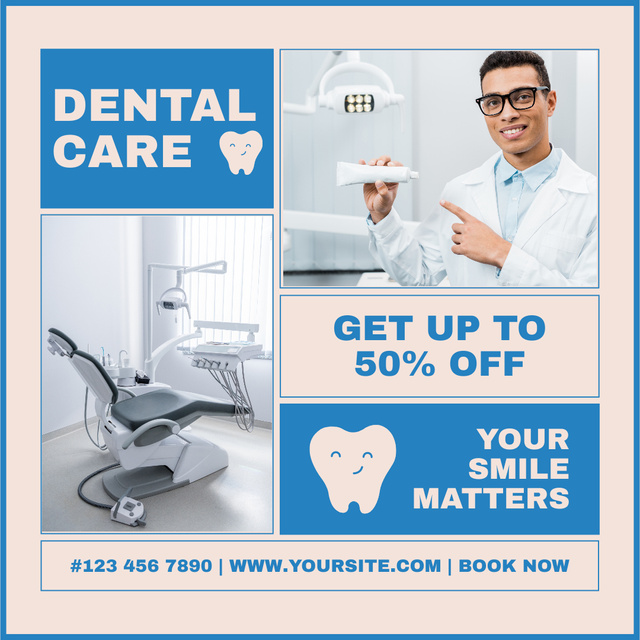 Dental Care Services with Dentist showing Toothpaste Instagram Design Template