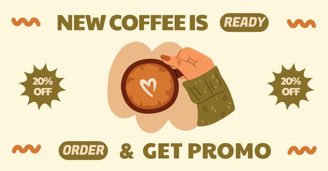 New Coffee Beverage With Discounts And Promo Facebook ADデザインテンプレート