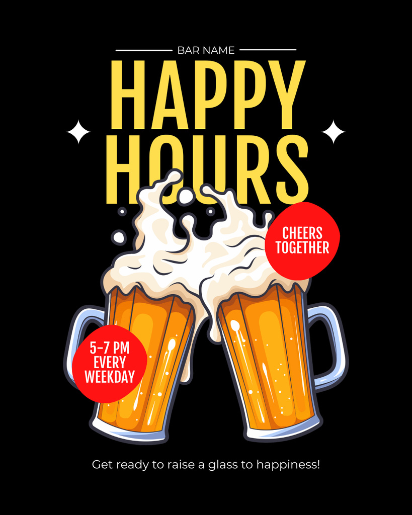 Designvorlage Happy Beer Hours with Beer Mugs für Instagram Post Vertical