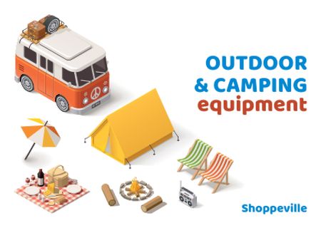 Camping Equipment Sale Announcement Postcard Tasarım Şablonu