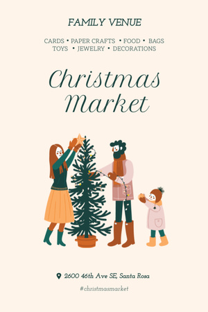 Christmas Market Invitation Family Decorating Tree Flyer 4x6in Design Template