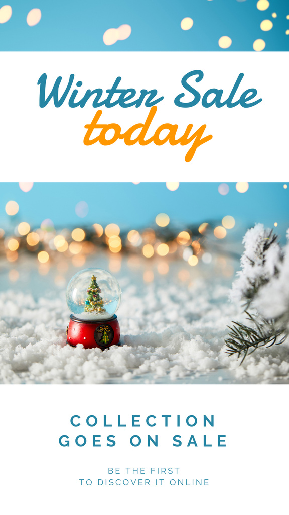 Szablon projektu Glass Crystal Ball with Christmas Tree for Winter Sale Ad Instagram Story