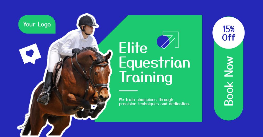 Advertising of Equestrian Training with Horsewoman Facebook AD Modelo de Design