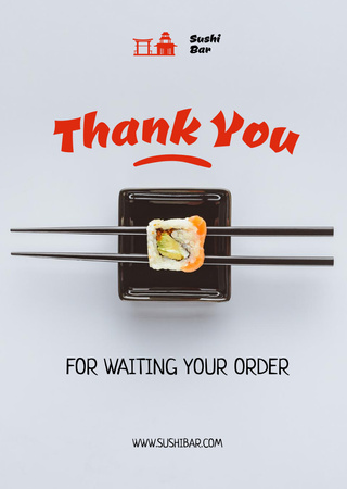 Gratitude for Order in Sushi Bar Postcard A6 Vertical Design Template
