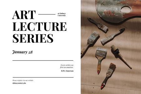 Platilla de diseño Art Lectures Announcement with Paint Brushes Poster 24x36in Horizontal