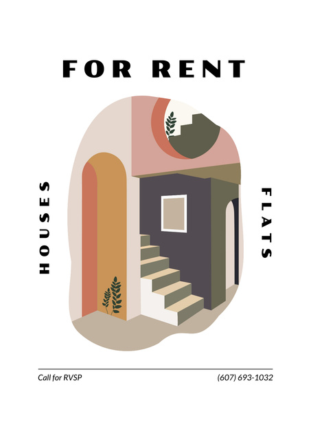 Real Estate Services Offer with Illustration of House Poster Design Template