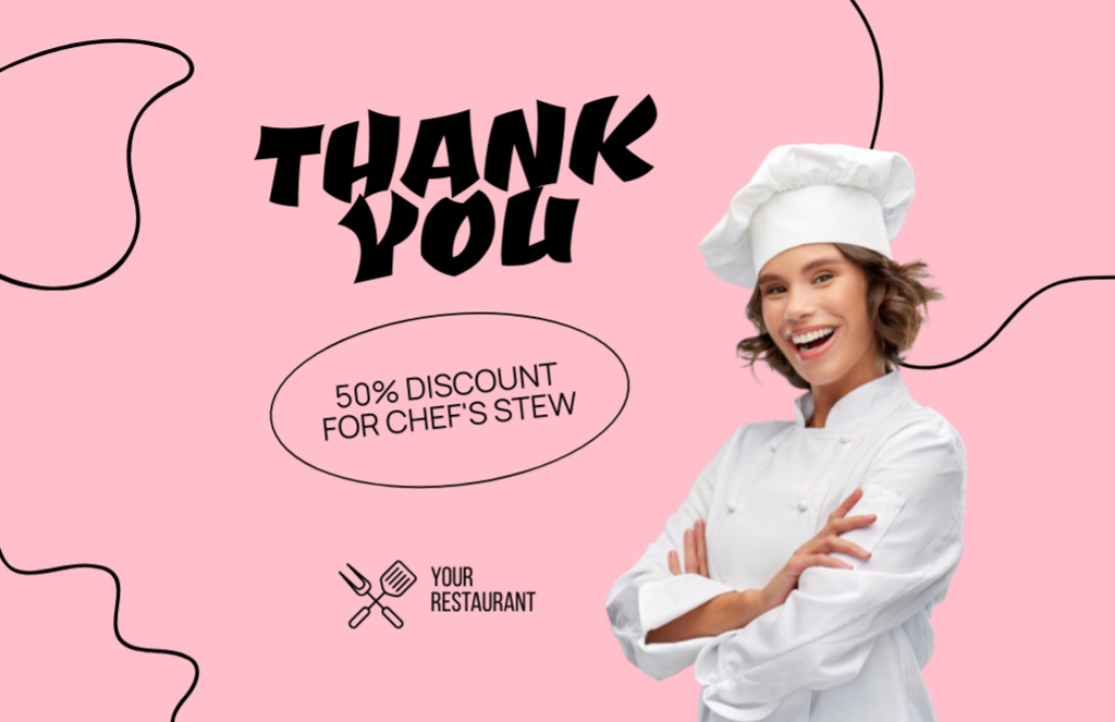 Thanks Card with Сheerful Female Chef Thank You Card 5.5x8.5in – шаблон для дизайна