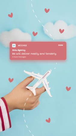 Travel Offer with Plane flying between Hearts Instagram Story Design Template
