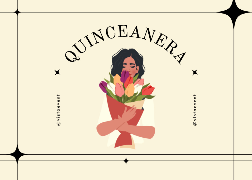 Quinceañera Party Announcement With Bouquet Postcard 5x7in tervezősablon